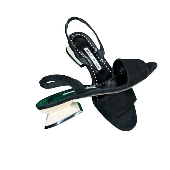 Manolo Blahnik Paclessa Black Suede Slingback Sandals Size 6 NWT - Picture 3 of 16
